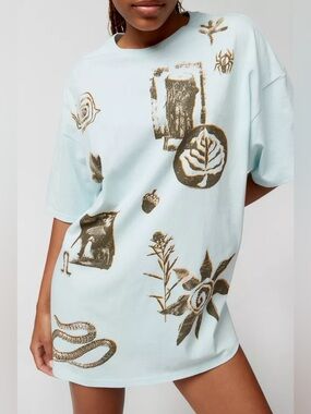 Urban Outfitters UO Bitmap Nature Graphic Oversized Tee T-Shirt Dress Size M/L